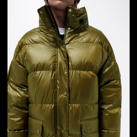 ❌SOLD❌ ZARA PATCH POCKET PUFFER COAT GREEN LARGE JACKET - Picture 3 of 7